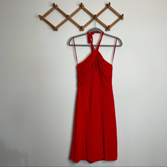 L’Agence Red Keyhole Matte Crepe Halter Dress - Picture 3 of 12